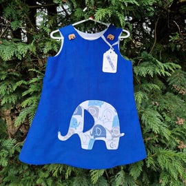 Age: 3-4yr Royal Blue Elephant Needlecord Dress