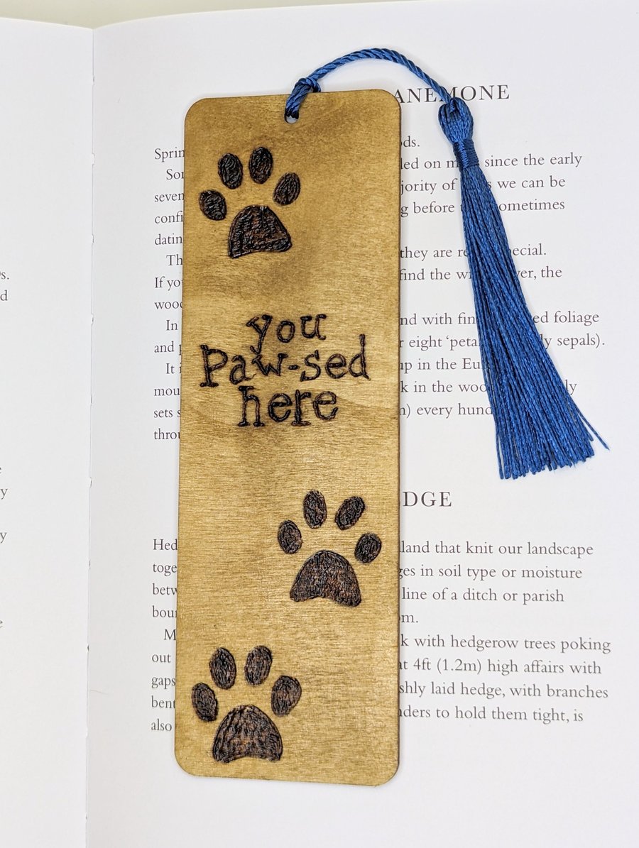 Bookmark, pyrography paw prints - you paw-sed here gift for a dog or cat lover 