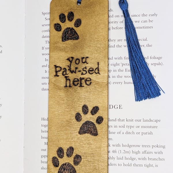 Bookmark, pyrography paw prints - you paw-sed here gift for a dog or cat lover 