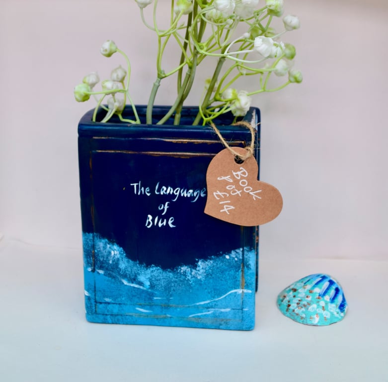 Hand-Painted Ceramic Book Vase – Bud Vase & Pen Pot – 'The Language of Blue'