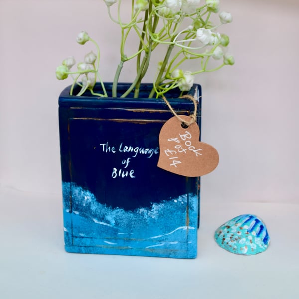 Hand-Painted Ceramic Book Vase – Bud Vase & Pen Pot – 'The Language of Blue'
