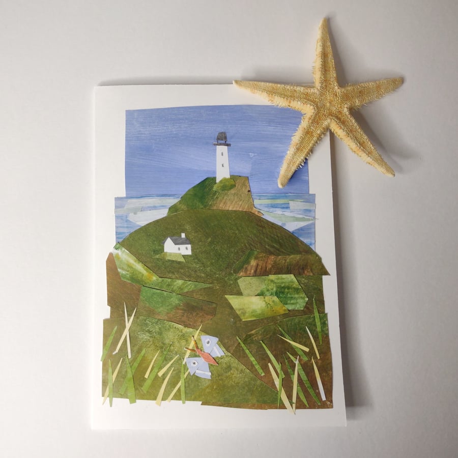 Lighthouse on the Coast Collage Greetings Card