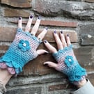 Wrist warmers. Fingerless gloves. Crochet gloves. Eye catching. Free UK postage.