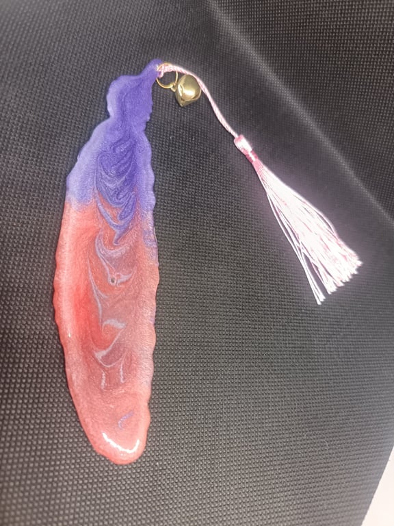 Resin feather bookmarks pink & blue Omber ,Tassel detail