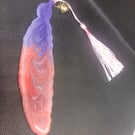 Resin feather bookmarks pink & blue Omber ,Tassel detail