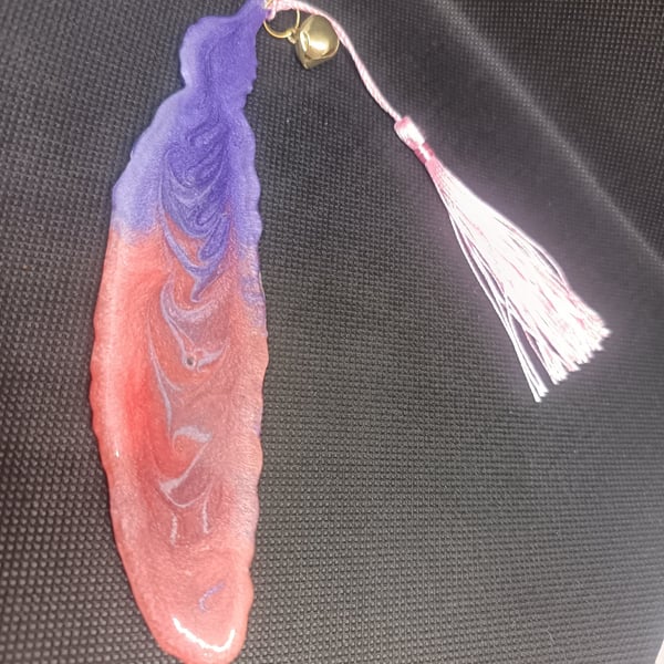 Resin feather bookmarks pink & blue Omber ,Tassel detail