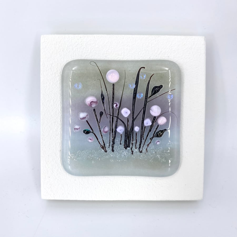Glass Flower Meadow Picture - Pretty Flowers with Dichroic Sparkle
