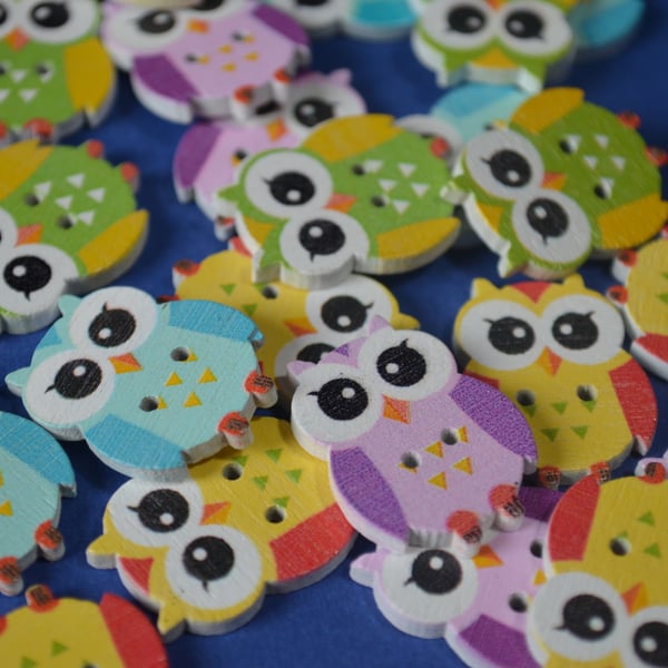 Wooden Owl Buttons Mixed 6pk Cute Bird 6pk 23x18mm (O1)