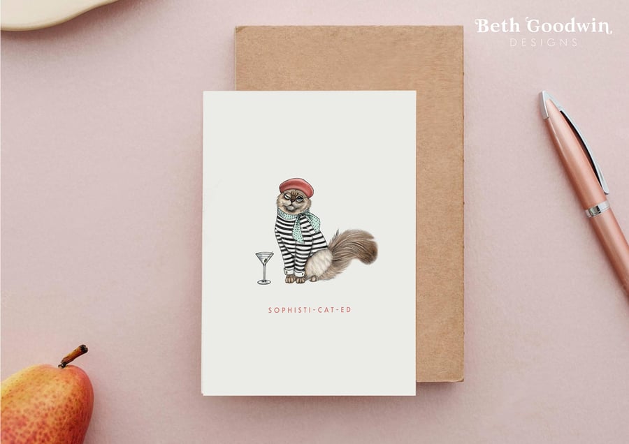 Sophisti-cat-ed Funny Cat Card - Funny Pet Cards, Persian cats