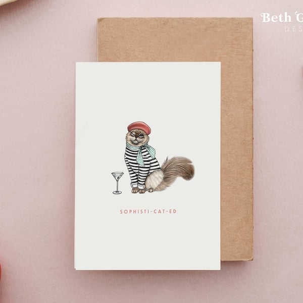 Sophisti-cat-ed Funny Cat Card - Funny Pet Cards, Persian cats