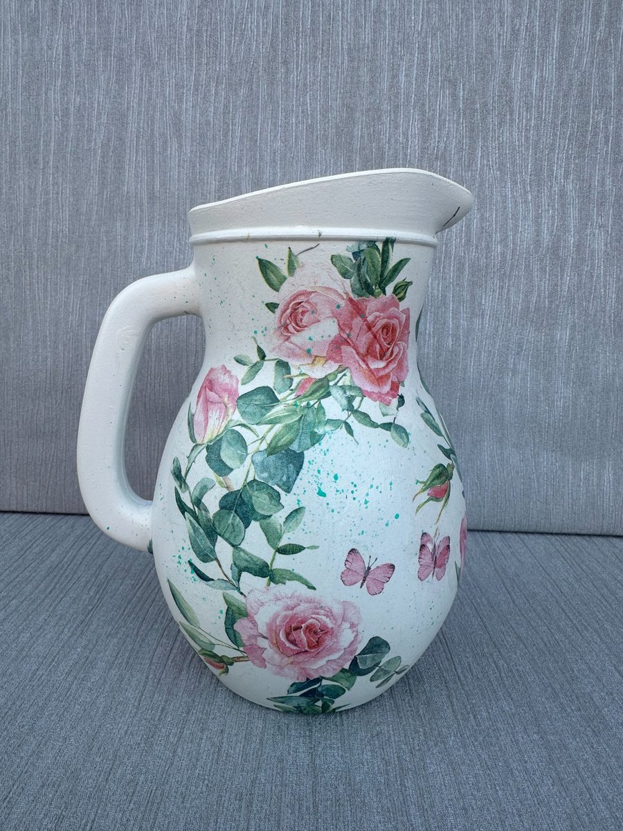 Pink Roses Jug Vase - Home Decor - Glass Vase - Birthday Gift - Anniversary Gift