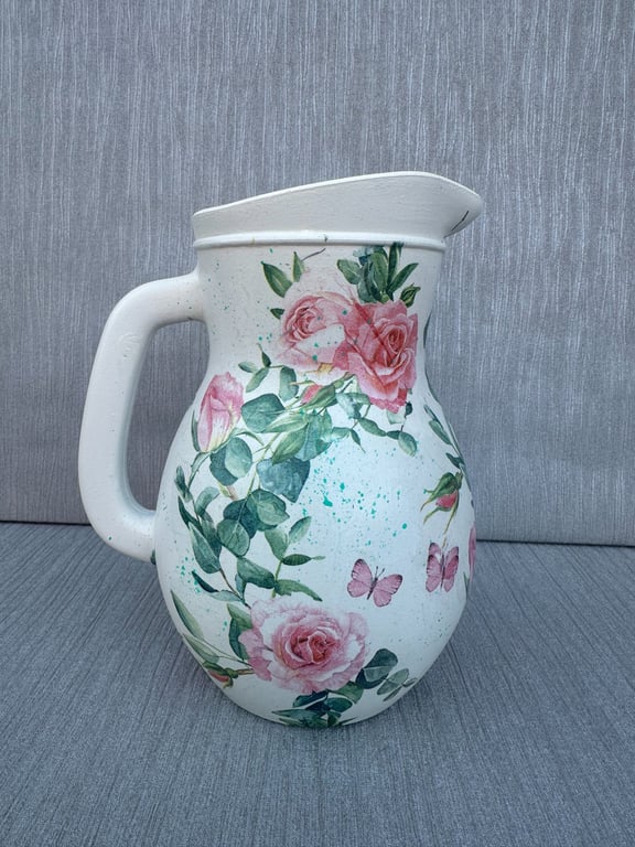 Pink Roses Jug Vase - Home Decor - Glass Vase - Birthday Gift - Anniversary Gift