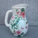 Pink Roses Jug Vase - Home Decor - Glass Vase - Birthday Gift - Anniversary Gift