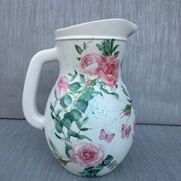 Pink Roses Jug Vase - Home Decor - Glass Vase - Birthday Gift - Anniversary Gift