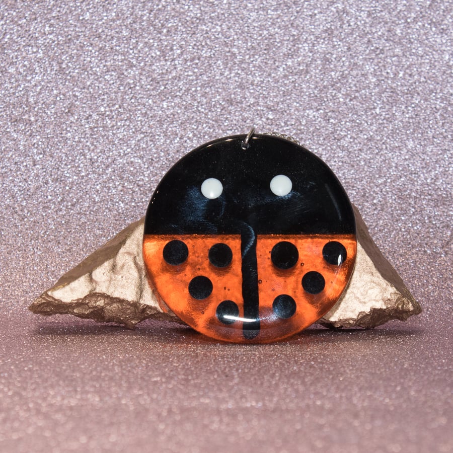 Ladybird Garden Hanger in Orange & Black Fused Glass - 9054