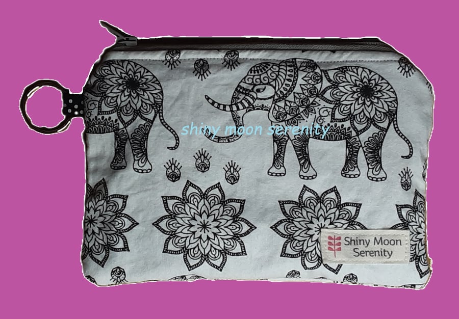 Pouch White with Black Elephant Print