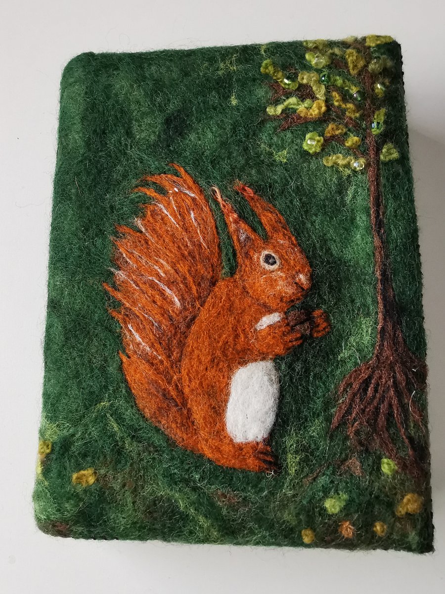 Needle felted squirrel journal cover 