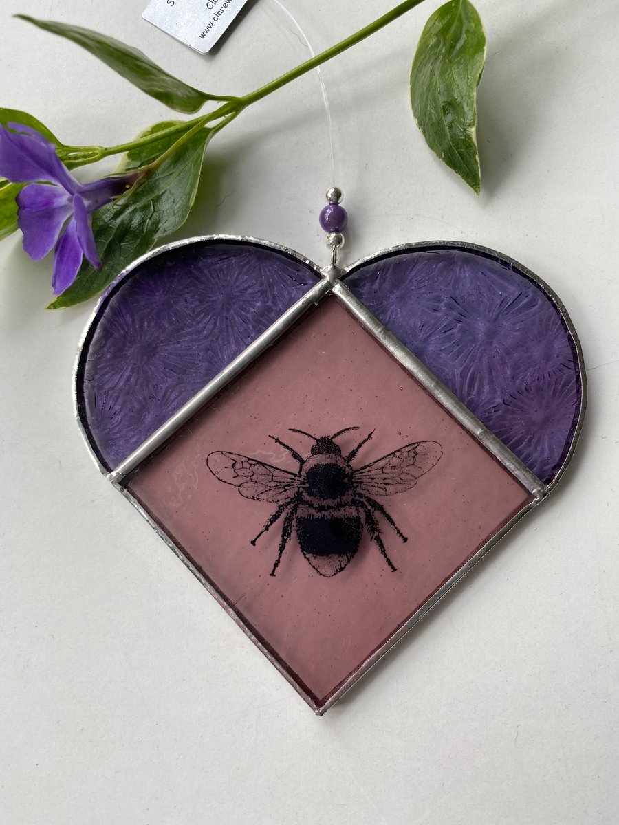Stained Glass Bee Heart