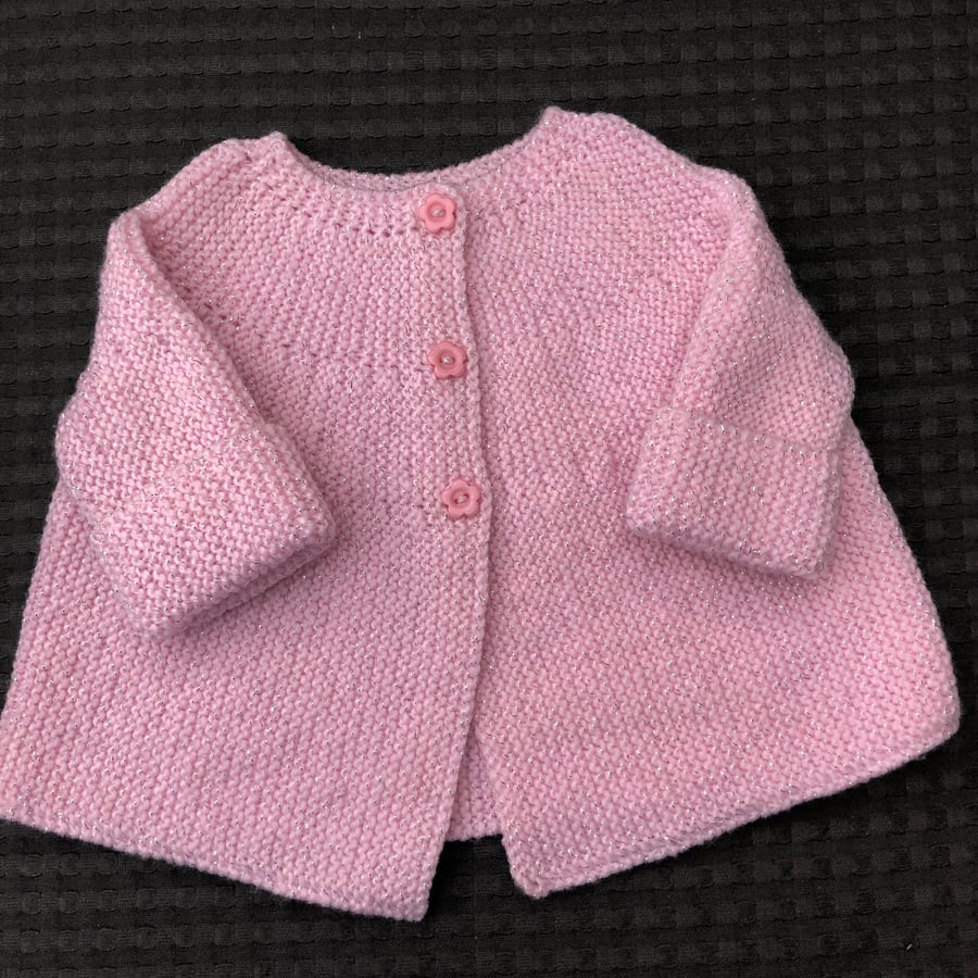 Baby Pink Sparkle Swing Jacket Coat For 3-6 Months With Flower Buttons (R413)