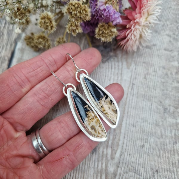 Sterling Silver and Petrified Wood Earrings