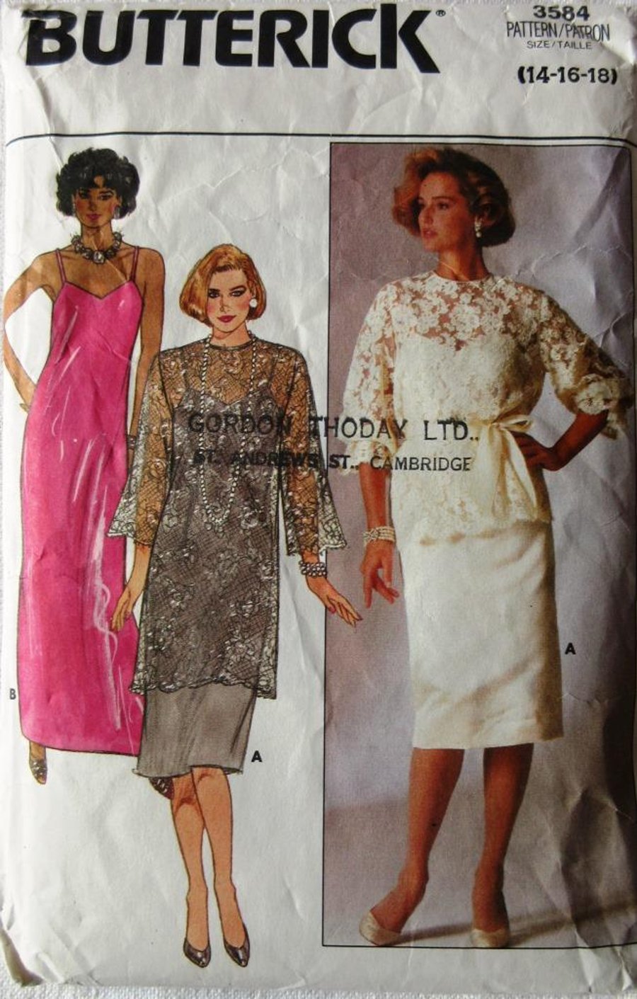 A multi-size sewing pattern for a misses' top, tunic and dress (Butterick 3584)