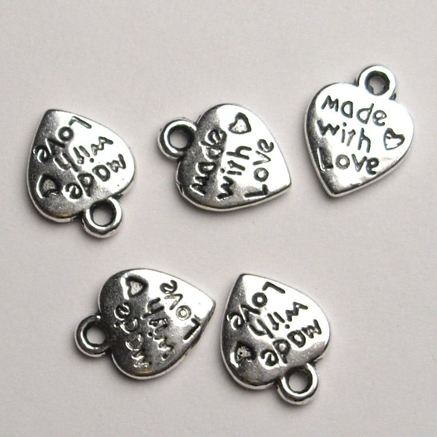 5 x 'Made With Love' Heart Charms