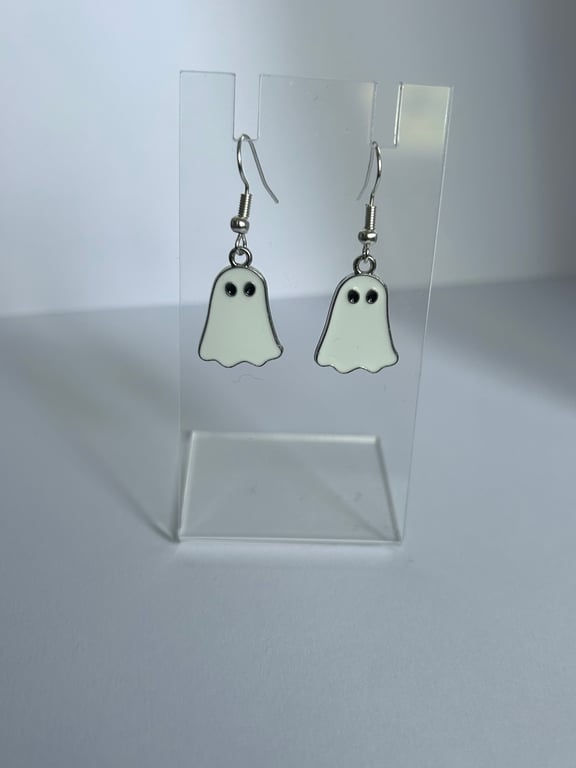 Silver ghost drop down earrings 