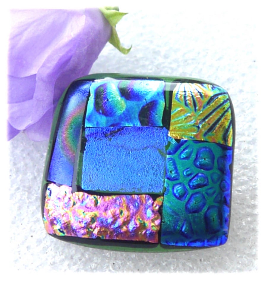SOLD Patchwork Dichroic Fused Glass Brooch 084 Handmade 