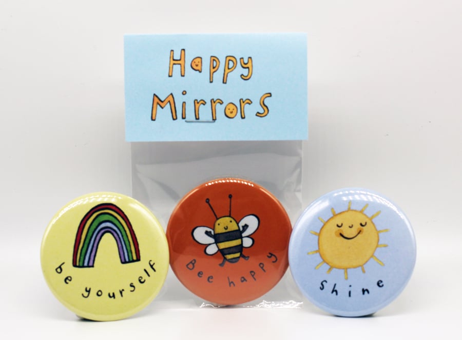 Happy Mirrors. Pocket mirror. Be yourself. Bee Happy. Shine. LGBTQ. Teens. Menta