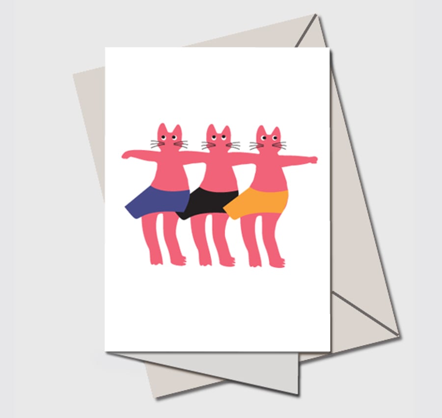 A Card and envelope for a line dancer, Music, Musical, Musician, Dancing, Cats 