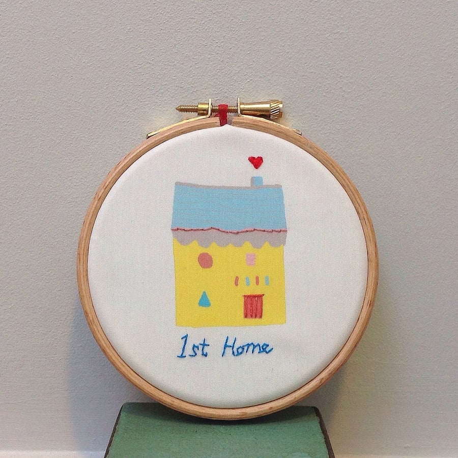 '1st Home' Hand Embroidered, house warming present