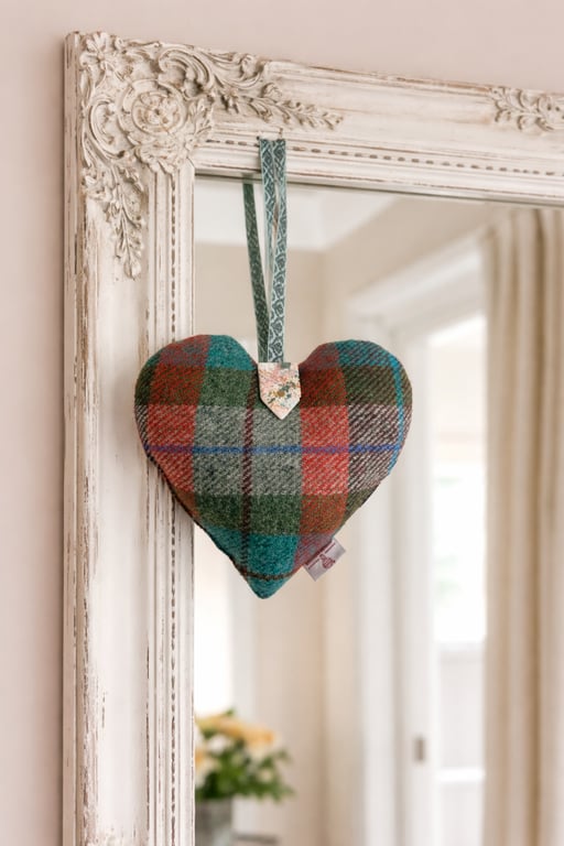 Beautiful Highland Cow and Calf embroidered on a Harris Tweed Heart