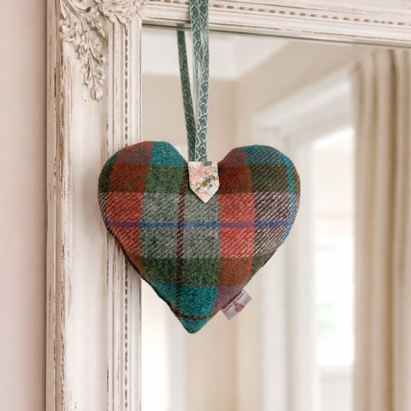 Beautiful Highland Cow and Calf embroidered on a Harris Tweed Heart