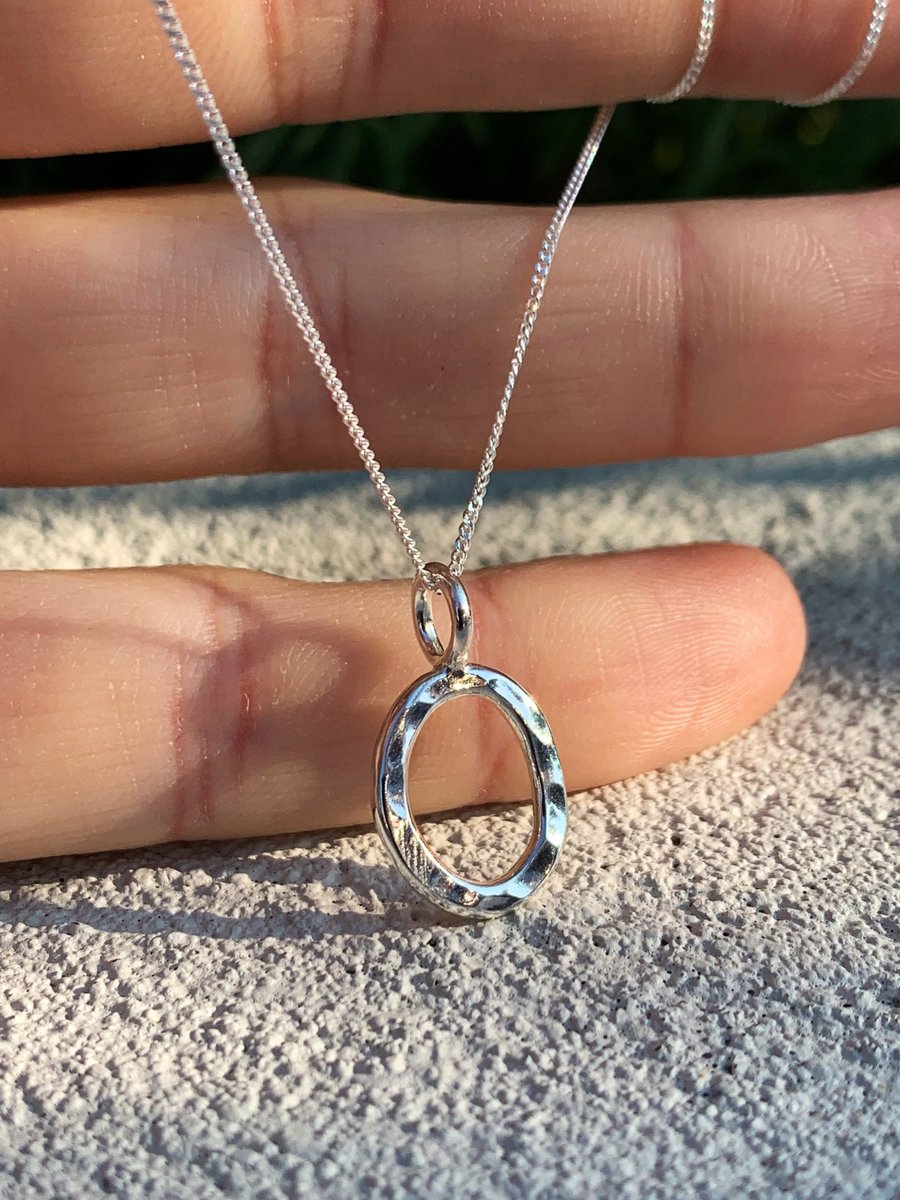 Silver Letter O Necklace - O Initial - Small Handmade Hammered Initial - Sparkly