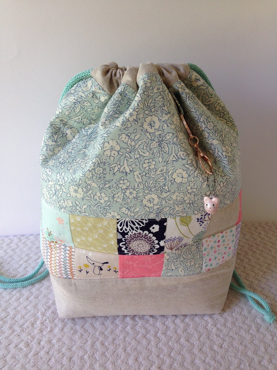 Liberty and linen patchwork project bag