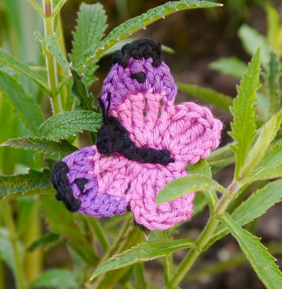 Crochet Pink Butterfly Brooch