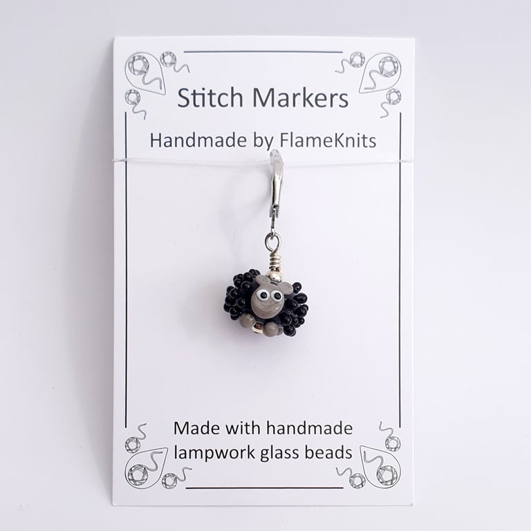 Tiny Glass Black Sheep Stitch Marker