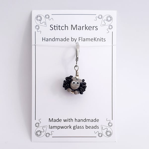 Tiny Glass Black Sheep Stitch Marker