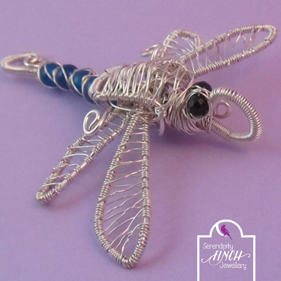 Wirework Dragonfly Pendant, Gemstone Dragonfly Pendant, Wire Wrapped Pendant