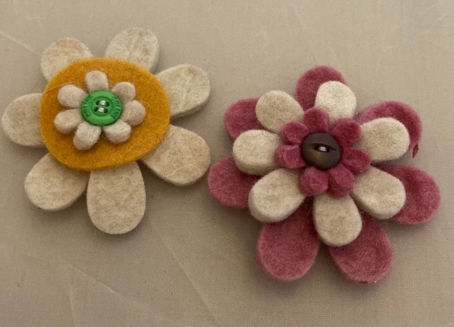 Hand sewn felt flower brooch accessory