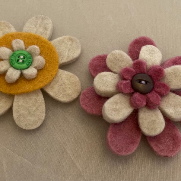 Hand sewn felt flower brooch accessory