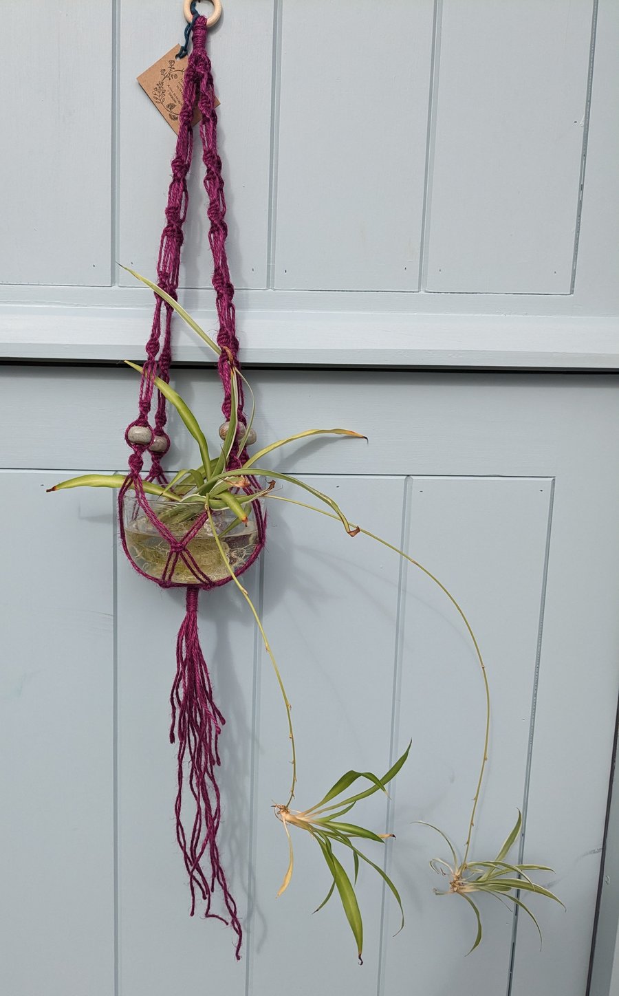 Unique Eco Macramé Jute and Ceramic Bead Plant Pot Holder Hanging Basket