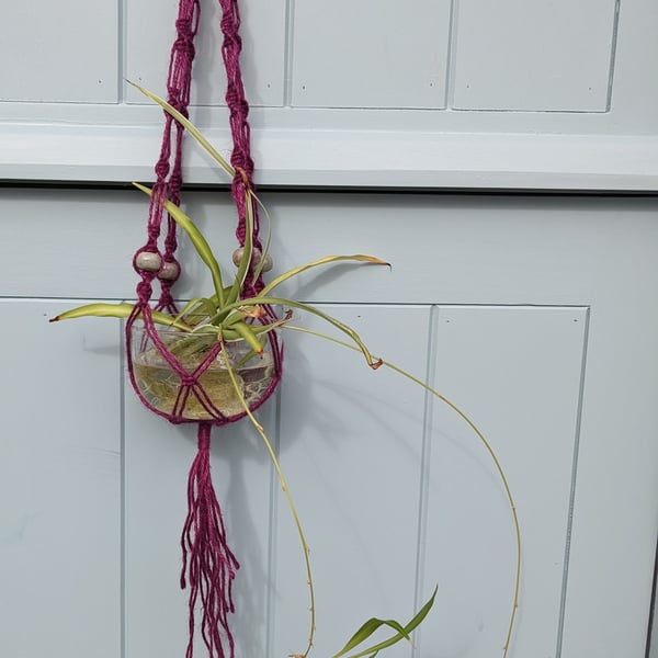 Unique Eco Macramé Jute and Ceramic Bead Plant Pot Holder Hanging Basket