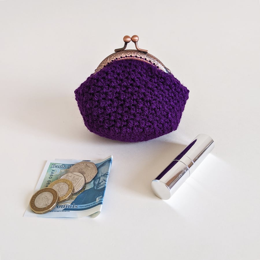 Coin Purse in Dark Purple with rose-coloured embossed frame