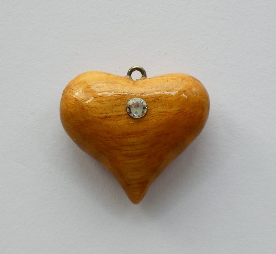 Eco Friendly Wooden Heart Pendant Necklace with a single Strass Crystal