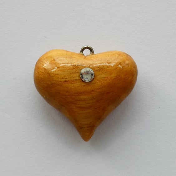 Eco Friendly Wooden Heart Pendant Necklace with a single Strass Crystal