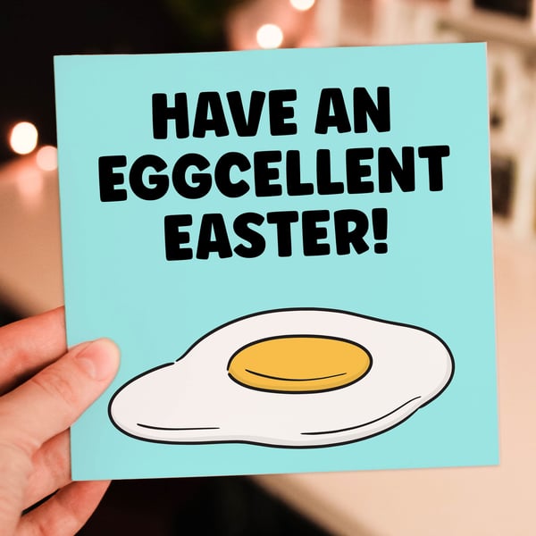 Funny fried egg Easter card: Have an eggcellent Easter