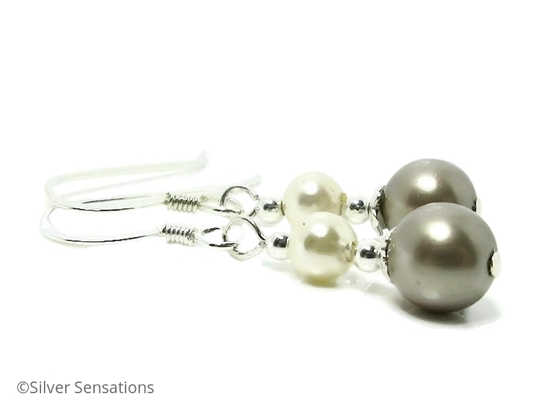 Swarovski Platinum & Ivory Cream Pearls & Sterling Silver Short Drop Earrings