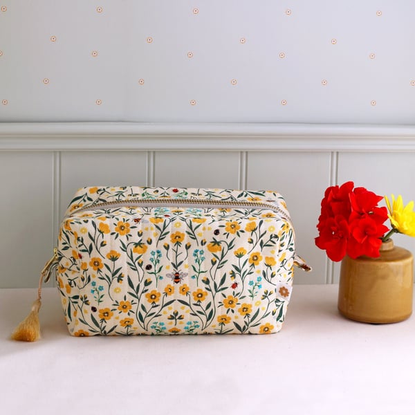 Buttercup & Bee Cosmetic Bag – Yellow Floral Wash Bag