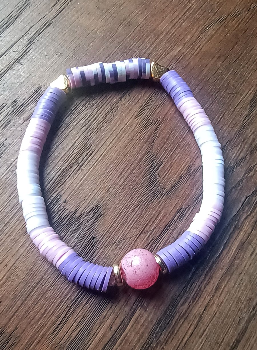 "Lavender" - Stretchy clay polymer and beaded fashion bracelet 